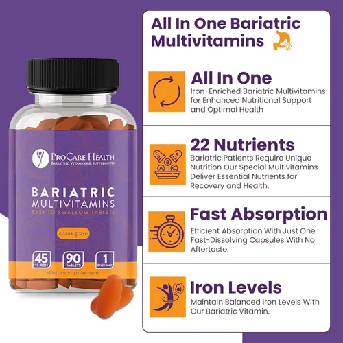Miniatura 6 de ProCare Health Multivitamínico bariátrico con hierro de 45 mg (90 tabletas fáciles de tragar) – Vitaminas bariátricas postoperatorias para píldoras