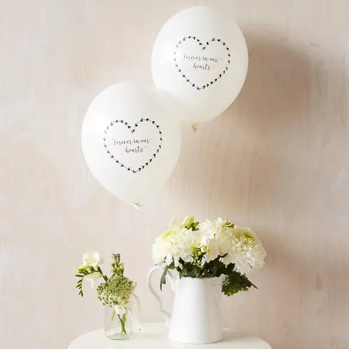 Miniatura 3 de ANGEL & DOVE 25 globos funerarios blancos "Forever In Our Hearts" biodegradables, para conmemoración, celebración de la vida