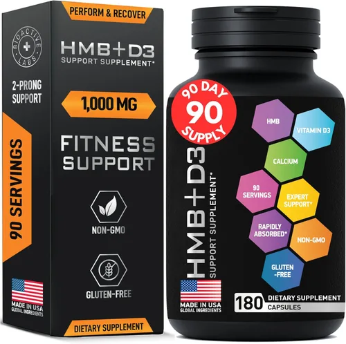 Suplementos HMB con vitamina D3 – 1,000 mg de beta hidroxi de calcio beta-metilbutirato por porción para crecimiento muscular, fuerza y recuperación