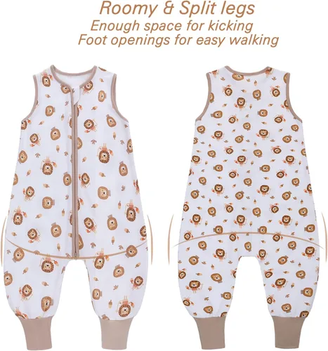 Miniatura 6 de Miracle Baby Saco de dormir con pies - 0.5 TOG 100% algodón transpirable, diseño sin mangas, saco de dormir para bebé León