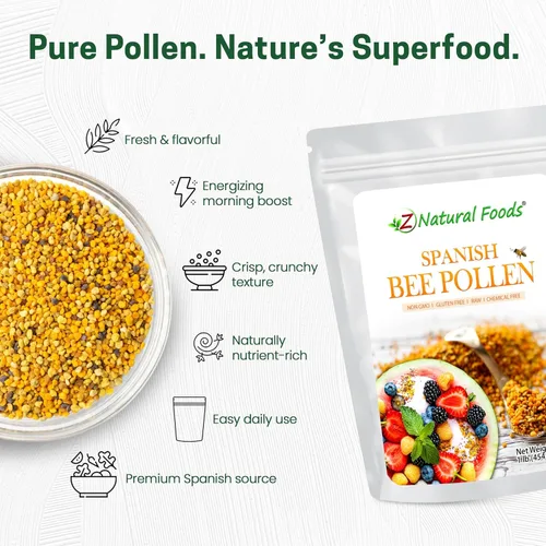 Miniatura 3 de Z Natural Foods Gránulos de polen de abeja español, gránulos de polen puro y crudo, producto de España, densos en nutrientes para energía y apoyo