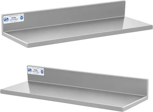 Hally Estante de pared de acero inoxidable de 8.6 x 24 pulgadas, 50 libras, estante flotante de montaje en pared comercial resistente NSF para