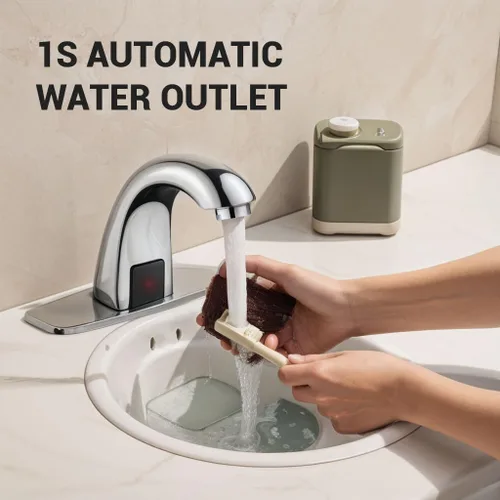Miniatura 4 de Grifo de lavabo de baño sin contacto con sensor automático, grifos de tocador cromados, manos libres, grifo de tocador moderno con placa de Cromo