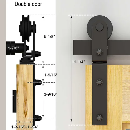 Miniatura 4 de TSMST Kit de riel de puerta corrediza de granero de doble pliegue de 8 pies/96 pulgadas para 4 puertas, kit de herrajes para puerta de granero