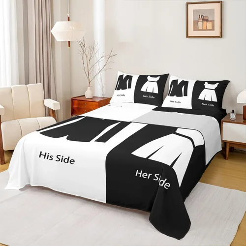 Miniatura 10 de Dog Side My Side - Juego de sábanas de tamaño Queen, color negro y blanco, sábana bajera ajustable para mujeres y hombres, sábanas románticas