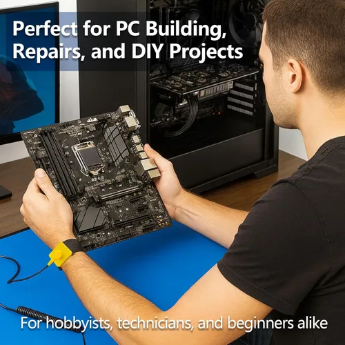 Miniatura 5 de Kit portátil antiestático ESD para construcción de PC y reparación de electrónica, protección disipativa estática con correa de muñeca, clip