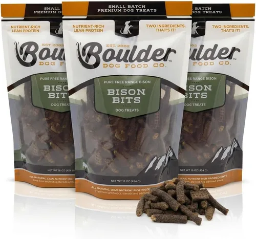 Boulder Dog Food Company All Natural Bits - Golosinas para perros (paquete de 3), golosinas para perros hechas solo en Estados Unidos (bisonte, 8