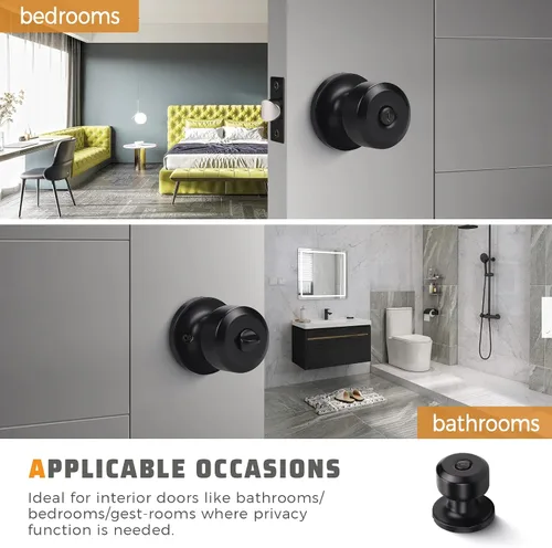 Miniatura 3 de KNOBWELL - Paquete de 6 manijas de privacidad para puerta, color negro mate, con cerradura, para baño