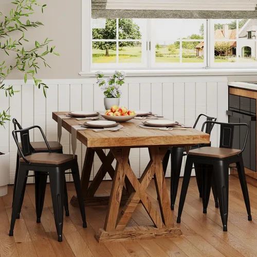 Miniatura 2 de Changjie Furniture - Juego de 4 sillas altas de metal con diseño industrial para barra de cocina o bar con respaldo bajo, Metal, Negro, 18 pulgadas