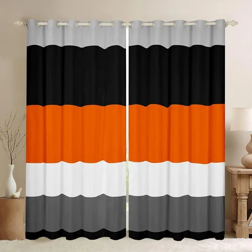 Miniatura 24 de Cortinas opacas de 38 pulgadas de ancho x 45 pulgadas de largo, cortinas opacas de triángulo geométrico naranja, negro, gris claro, cortinas