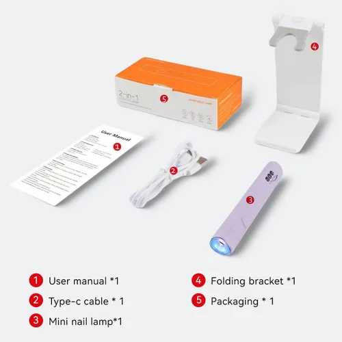 Miniatura 9 de YTD Likomey Lámpara LED UV de mano para esmalte de gel, mini luz de uñas púrpura de secado rápido con soporte plegable, recargable inalámbrico