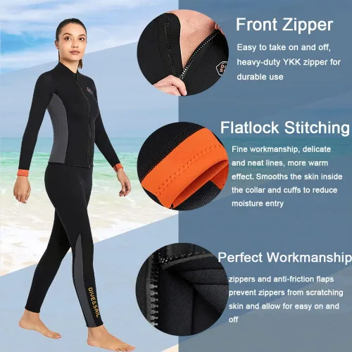 Miniatura 4 de Chaqueta de neopreno para buceo Skyone de 3 mm para mujer y hombre, traje húmedo de manga larga, camisa de buceo, traje de neopreno de 2 mm y 1.5 mm