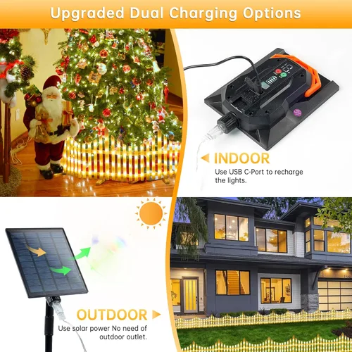 Miniatura 4 de Hopolon Paquete de 4 luces solares de jardín al aire libre, 11.1 pulgadas de alto x 4.6 pies de largo, 144 luces LED blancas para valla de estacas
