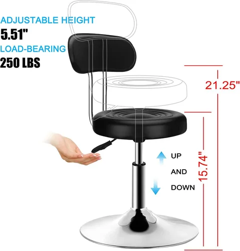 Miniatura 3 de Silla redonda moderna ergonómica de salón con respaldo, altura ajustable, cajero de escritorio frontal, bar, estudio, estudiante, oficina, hogar
