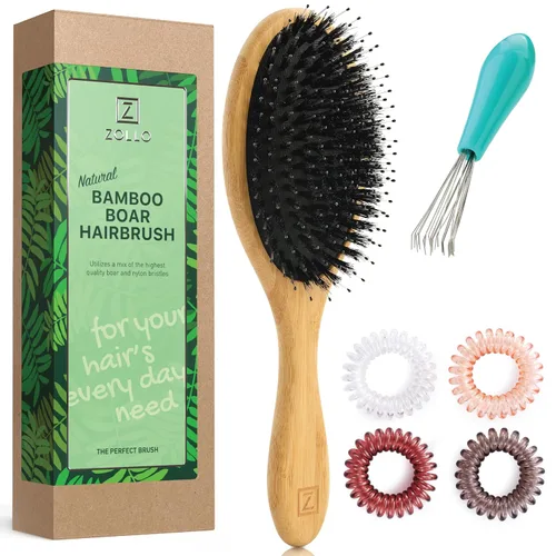 Miniatura 7 de Cepillo de cerdas de jabalí natural para mujeres, hombres y niños; cepillo desenredante seco y húmedo mejora suavemente el brillo, suaviza