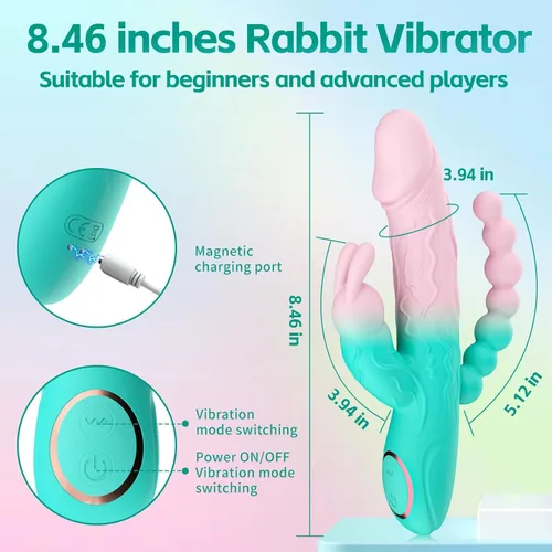 Miniatura 6 de Consoladore de punto G con forma de conejo Tuaieu, juguetes sexuales para adultos para mujeres, 3 en 1 perlas vaginales anales para clítoris, doble
