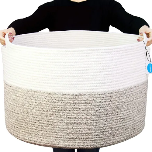 Miniatura 13 de Casaphoria - Canasta tejida con cuerda de algodón 3XL de 22 x 22 x 14 pulgadas, para sala de estar, mantas, ropa sucia, con asa (paquete de 1)