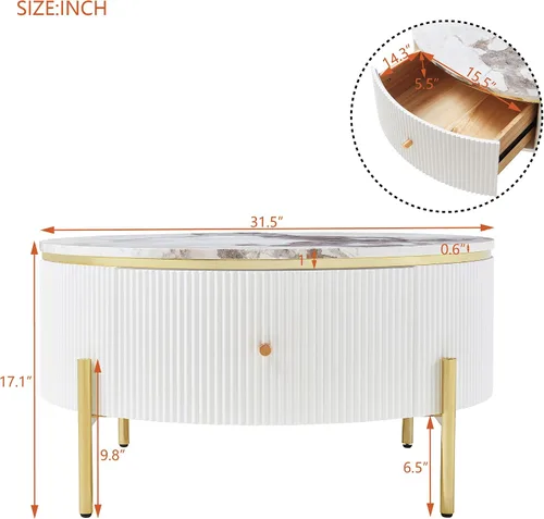 Miniatura 2 de Mesa de café redonda, mesa de café moderna de 31.5" con 2 cajones grandes de almacenamiento, tapa de mesa con patrón de mármol, mesa central