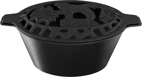 Fire Beauty Estufa de leña humidificador de vapor con rejilla de hierro fundido, resistente a la oxidación, capacidad de 2.3 cuartos (lobo)