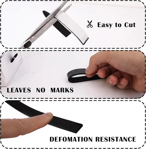 Miniatura 6 de Cinta aislante de espuma negra con respaldo autoadhesivo, burlete de espuma de celda cerrada de 1/2 pulgadas de ancho x 3/8 pulgadas de grosor, tira