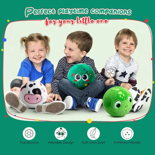 Miniatura 2 de VangeBow Pelotas de fútbol silenciosas para interiores para niños de 1 a 3 años, pelotas de fútbol hinchables de felpa suave para bebés y niños