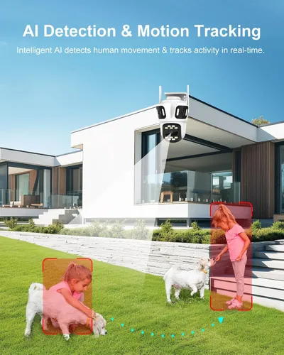 Miniatura 4 de Cámara de seguridad para exteriores de triple lente WiFi de 9 MP, tres cámaras en una, panorámica/inclinación de 360°, seguimiento automático