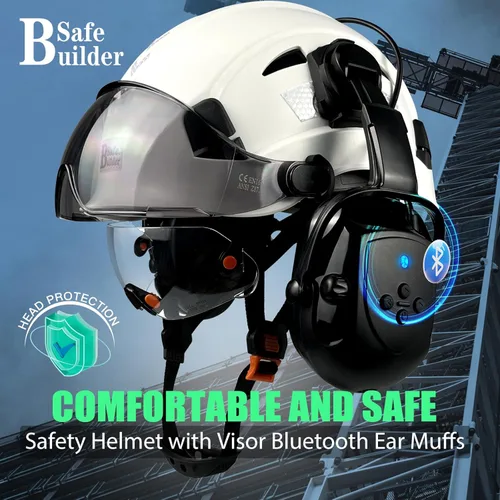 Miniatura 2 de Casco de seguridad SAFEBUILDER con visera, orejeras Bluetooth SNR 26dB, sombrero duro con viseras, orejeras montadas, sombreros duros ventilados