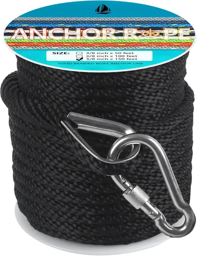 Miniatura 18 de Cuerda de anclaje de 3/8 de pulgada y 100 pies, cuerda de anclaje para barco, trenza sólida MFP, línea de anclaje con dedal de acero inoxidable 316