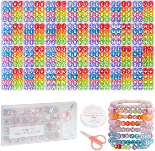 Miniatura 10 de FZIIVQU Kit de 1450 Piezas de Cuentas de Letras, 4x7 mm Cuentas de Alfabeto de Acrílico Blanco para Hacer Joyas, Cuentas de Corazón de Número