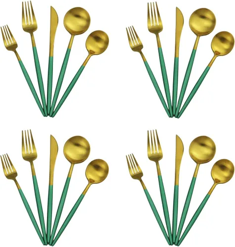 Miniatura 25 de Juego de cubiertos de acero inoxidable 18/10 de 20 piezas, vajilla de lujo para viajes, incluye cuchillo, tenedor, cuchara, servicio para 4