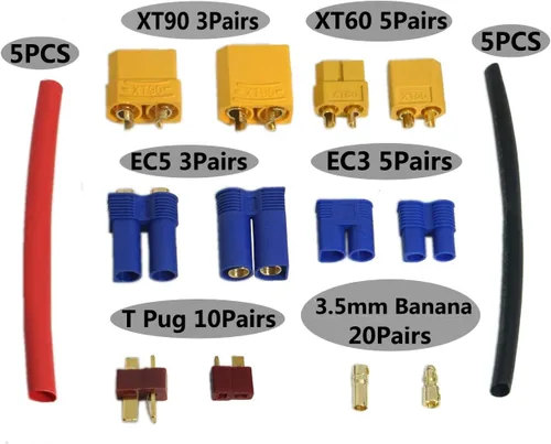 Miniatura 2 de 102 conectores XT60 / XT90 / EC3 / EC5 / T /conector banana de 0.138 in macho hembra conectores adaptadores con tubo termorretráctil compatible