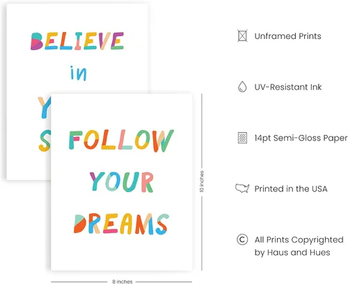 Miniatura 2 de HAUS AND HUES Citas inspiradoras para niños (sin marco, motivacionales, 8L x 10W)