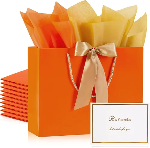 Miniatura 8 de PASEOTA Bolsas de regalo de 12.6" a granel, 10 bolsas de regalo con 20 papeles de seda y 10 tarjetas de felicitación, bolsa de lujo con asas