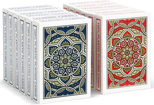 Miniatura 8 de Juego de 2 cartas de póquer de plástico impermeables, cartas de juego de letras grandes para adultos mayores, juego de 2 barajas de cartas
