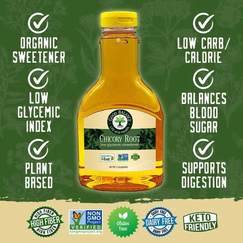 Good Balance Health - Jarabe de raíz de achicoria, totalmente natural, edulcorante de bajo índice glucémico, sustituto del azúcar, sin OMG, sin