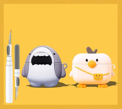 Miniatura 19 de Linda Funda de Pato para Airpod de 2ª y 1ª Generación, Divertida Funda de Airpods 3D de Dibujos Animados Kawaii con Kit de Limpieza y Llavero