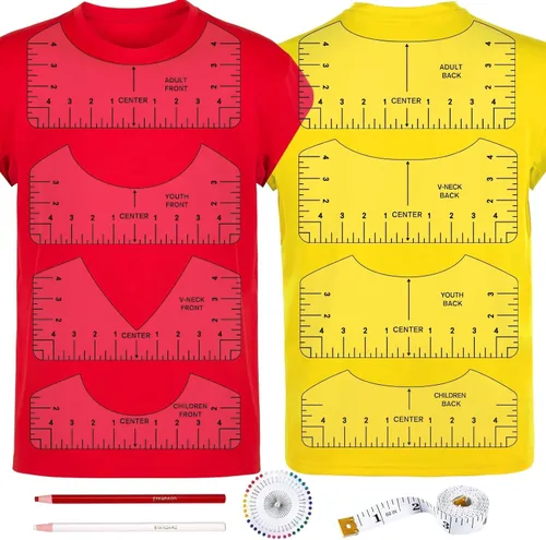 Miniatura 8 de 12 piezas de guía de regla de camisetas para alineación de vinilo, accesorios de medición de camisetas, herramientas para prensa de calor Cricut