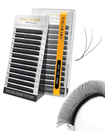 Miniatura 347 de NAGARAKU Extensiones de pestañas Double Tips 4D W, suministros con puntas dobles, gruesas con rizado D de 0.07 mm, bandeja mixta 8-15 mm, 0.07-D