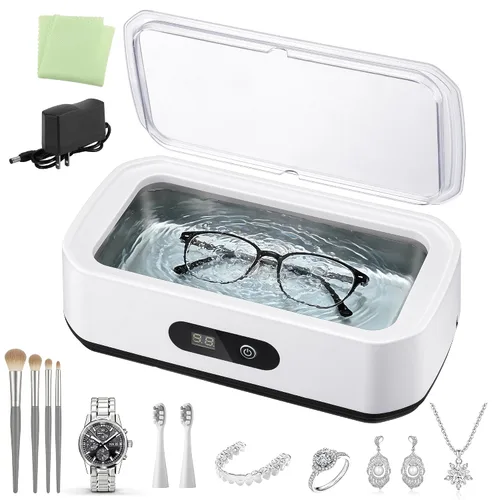 Limpiador ultrasónico de joyas, máquina de limpieza ultrasónica de 49 KHz para joyas, gafas, anillos, correa de reloj, retenedor de dentaduras