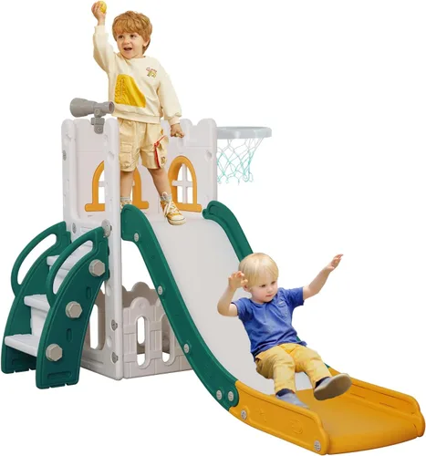 Miniatura 11 de LulliSpace Tobogán 6 en 1 para Niños Pequeños, Escalador Deslizante para Niños para Patio de Juegos Interior y Exterior con Aro de Baloncesto