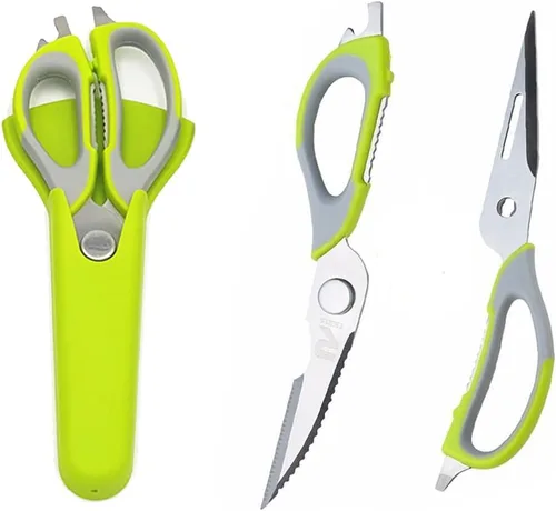 Miniatura 12 de Tijeras de cocina, tijeras profesionales resistentes de acero inoxidable multiusos con tapa, tijeras de cocina afiladas resistentes para verduras