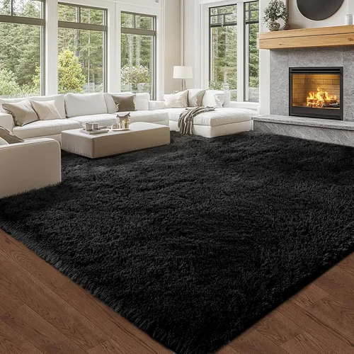 Miniatura 2 de Topmaxcs Alfombra de Área de Pelo Largo Negro para Dormitorio: 8x10 Alfombras de Área de Pelo Largo Esponjosas para Sala de Estar- Alfombras