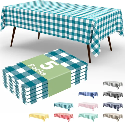 Miniatura 23 de misaya 3 paquetes de manteles desechables de búfalo, mantel de plástico impermeable de 54 x 72 pulgadas, manteles rectangulares a cuadros caqui