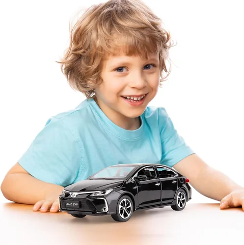 Miniatura 6 de BDTCTK Compatible con modelo de coche 1:32 Corolla, coche de juguete de aleación de zinc con sonido y luz que se tira hacia atrás para niños y Negro