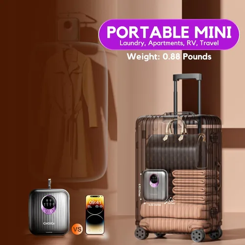 Miniatura 3 de Secadora de ropa portátil, mini secadora portátil para ropa, tiempo normal de 50 minutos/artículos, ajuste de tiempo, limpieza profunda a nivel
