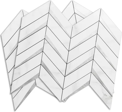 Miniatura 10 de DICOFUN Protector contra salpicaduras de 10 hojas de espiga para despegar y pegar, aspecto de madera blanca vintage, PVC para salpicaduras
