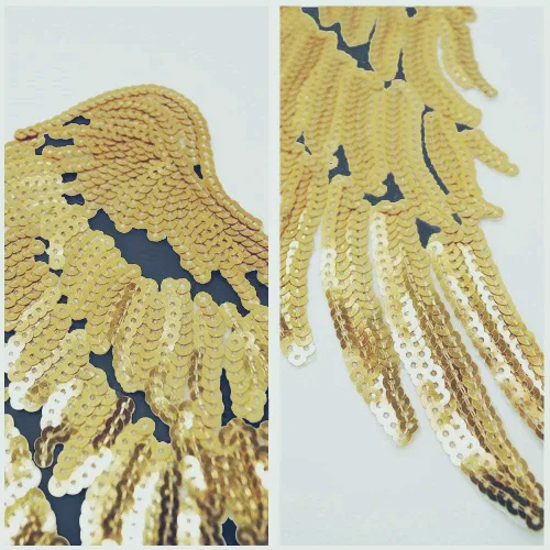 Miniatura 5 de QLP 2 pares de diferentes tamaños alas termo-en parches bordados apliques pasta de ropa para ropa bolsa pantalones (dorado)
