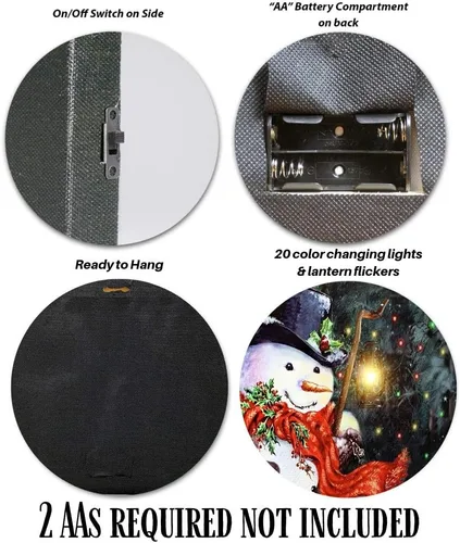 Miniatura 6 de Lienzo de muñeco de nieve iluminado con linterna LED, impresión de escena de invierno de Navidad, decoración navideña para colgar en la pared