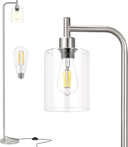 Miniatura 8 de Ziisee Lámparas de pie para sala de estar, lámpara de pie con pantalla de vidrio ámbar, lámpara de pie moderna con bombillas LED, lámpara de pie