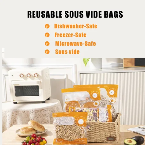Miniatura 5 de Bolsas Sous Vide Reutilizables, Bolsa Selladora al Vacío para Alimentos Sin BPA, Bolsa con Cremallera al Vacío, 20 bolsas de almacenamiento
